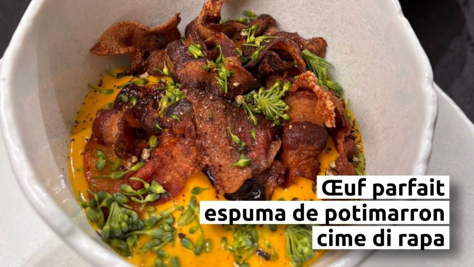 A feu doux : La Pizzeria du Château #2 Œuf parfait, espuma de potimarron et cime di rapa
