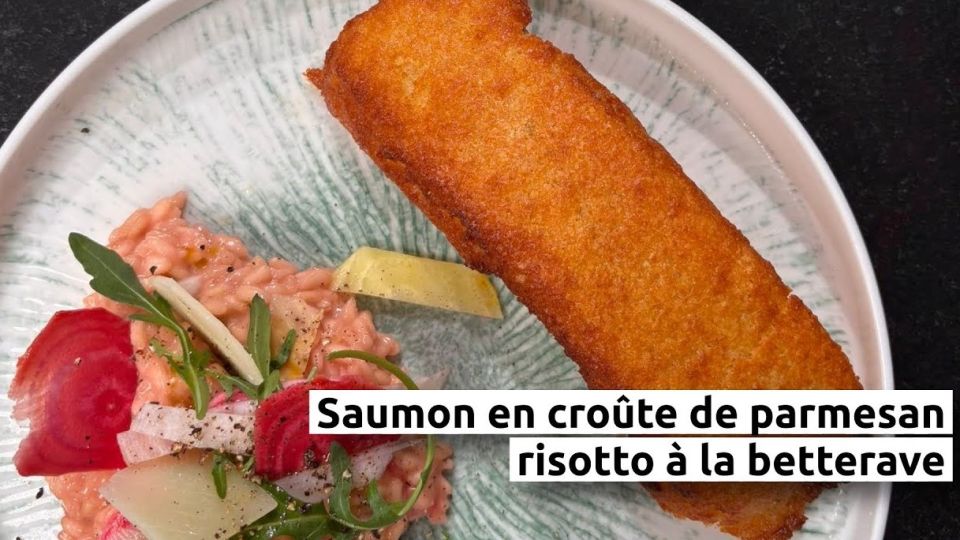 A feu doux : La Pizzeria du Château #3 Pavé de saumon en croûte de parmesan, risotto à la betterave
