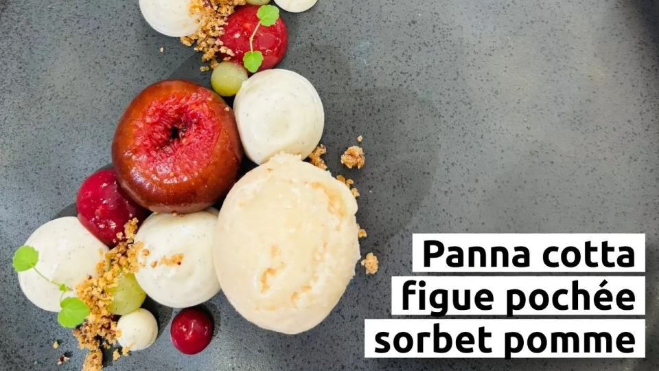 À feu doux : L'Atelier #5 Panna cotta figue pochée sorbet pomme
